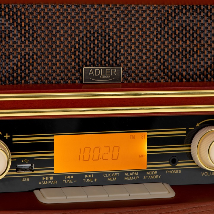 Ретро радио Adler AD 1187, Bluetooth, FM Радио, USB, LCD Дисплей, AUX, Аларма, Кафяв