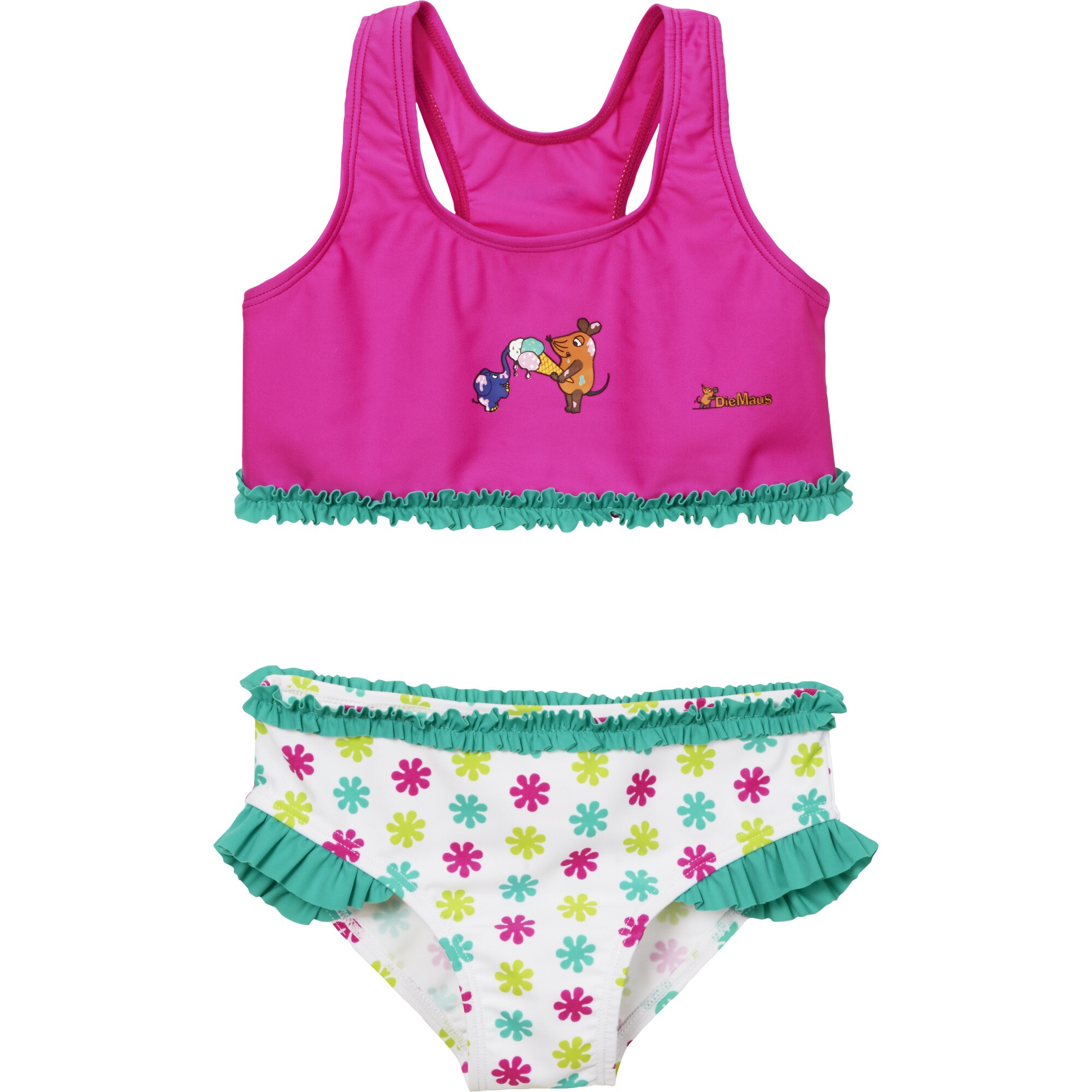 Costum baie din 2 piese, protectie UV 50+, fete, Alb/Roz/Verde, Alb/Roz/Verde