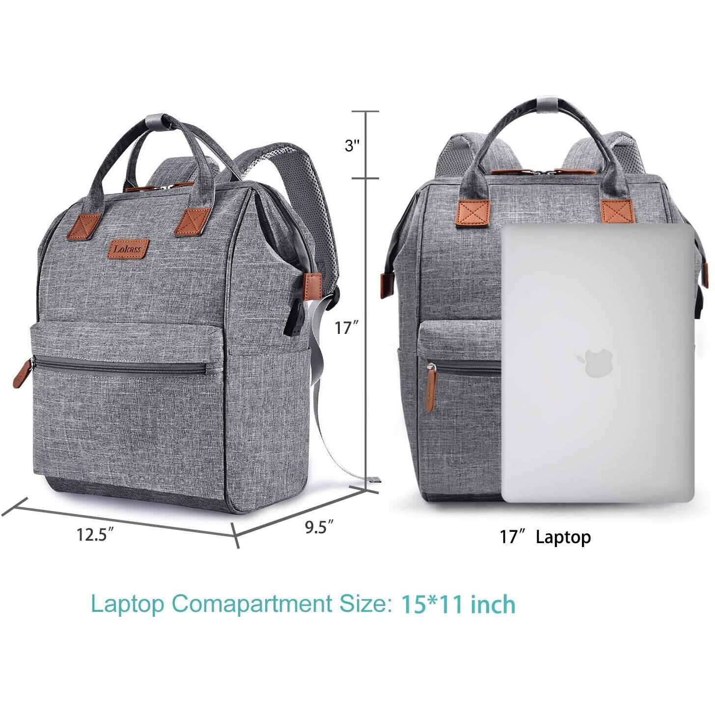 Rucsac pentru laptop LoKass, 17.3", Nylon, Rezistent la apa, Incarcare USB, Gri
