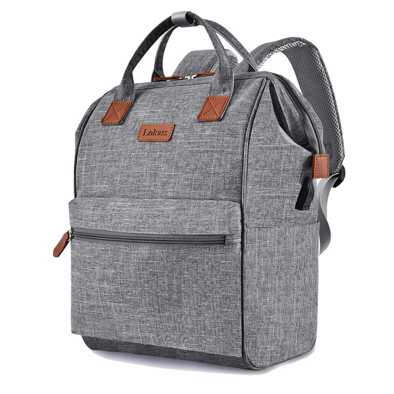 Rucsac pentru laptop LoKass, 15.6", Nylon, Rezistent la apa, Incarcare USB, Gri