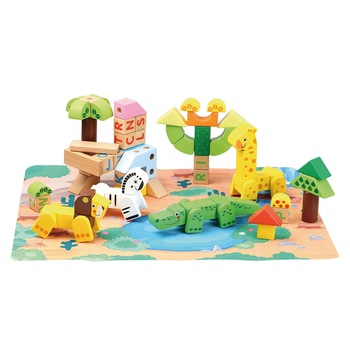 Jucarie cuburi de constructie, jungla, set 80 piese Jucarie cuburi de constructie, jungla, set 80 piese