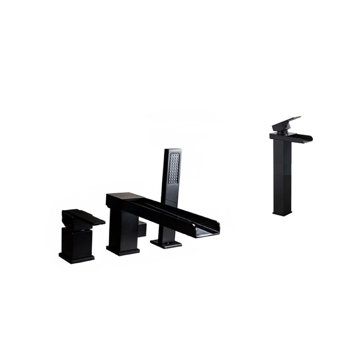 Kád csaptelep és mosogató csaptelep készlet, Blackswan, M34 típus, matt fekete modell, 25,5 cm