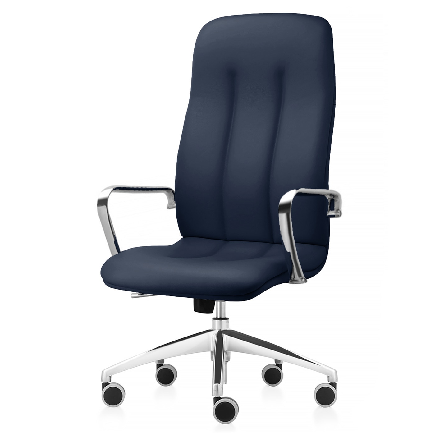 Scaun directorial de birou TRAFFIC CHAIRS BEST, piele naturala, ALBASTRU, baza ALUMINIU, brate ALUMINIU, mecanism multiblock, role gumate mari