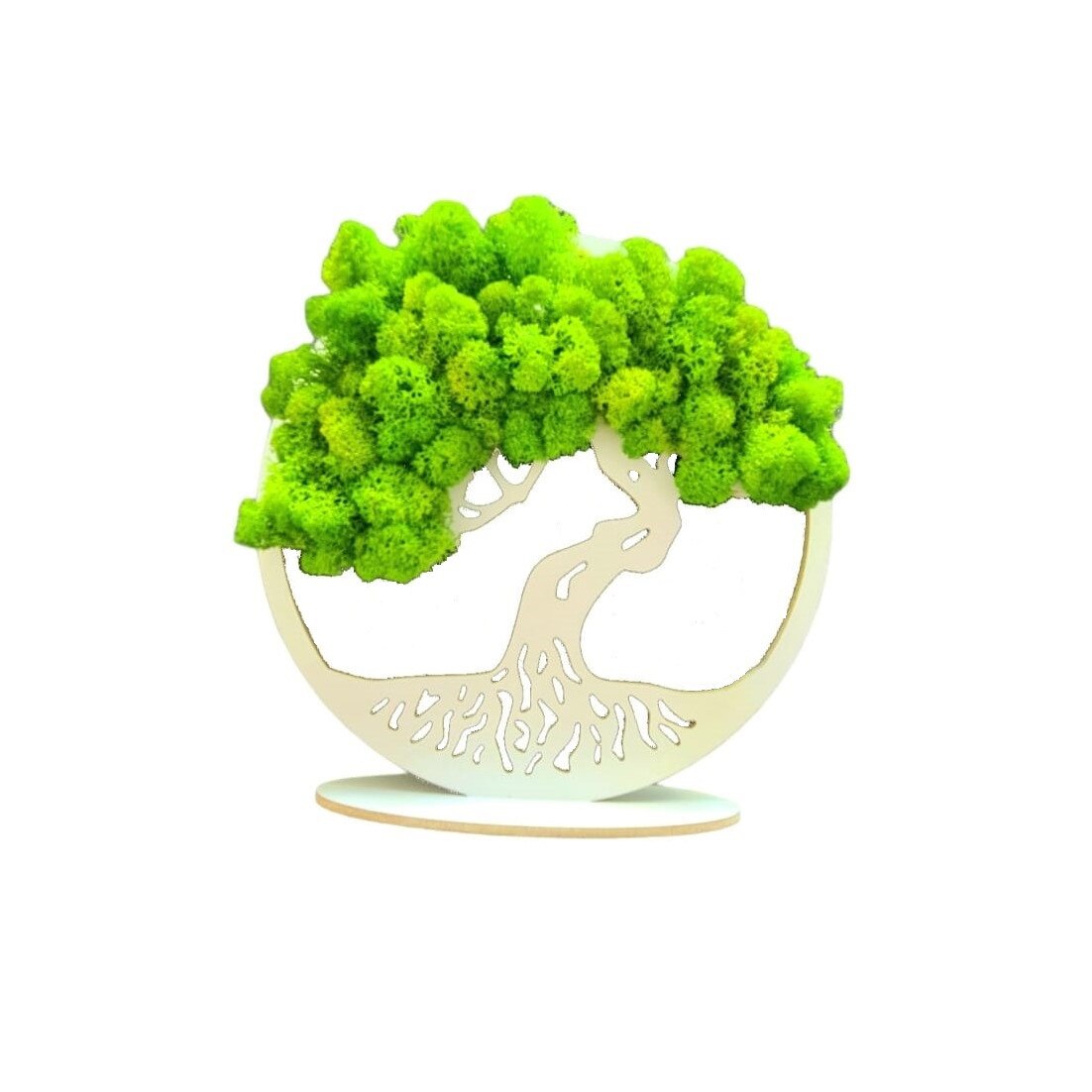 Tablou alb copacul vietii cu licheni naturali stabilizati, Green Light, 20 cm