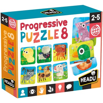 Puzzle 8 in 1 Headu Teacher Tested - Animale, 2/3/4/5 piese Puzzle 8 in 1 Headu Teacher Tested - Animale, 2/3/4/5 piese