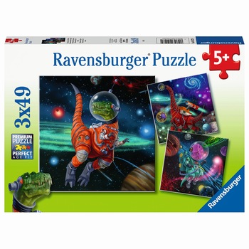 Puzzle Ravensburger - Dinozauri in spatiu, 3X49 piese Puzzle Ravensburger - Dinozauri in spatiu, 3X49 piese