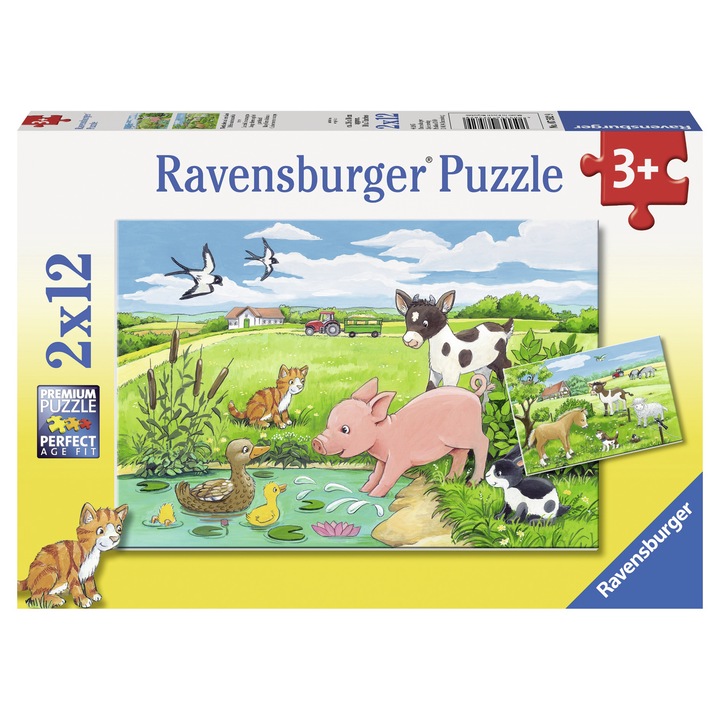 Puzzle Ravensburger - Pui de animale la ferma, 2X12 piese