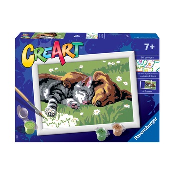 Set Ravensburger Creart, pictura pe numere - Catelus si pisicuta, 13x18 cm Set Ravensburger Creart, pictura pe numere - Catelus si pisicuta, 13x18 cm