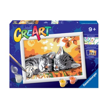 Set Ravensburger Creart, pictura pe numere - Pisicute Somnoroase, 13x18 cm Set Ravensburger Creart, pictura pe numere - Pisicute Somnoroase, 13x18 cm