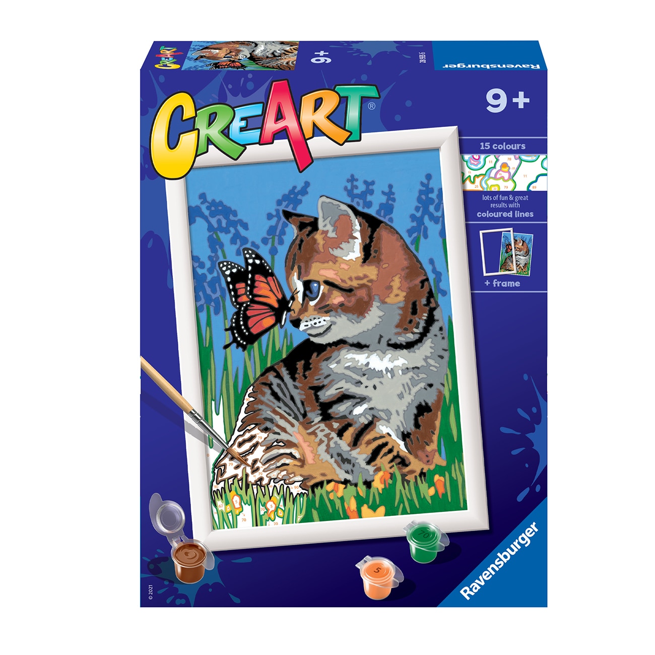 Set Ravensburger Creart, pictura pe numere - Pisicuta si fluturas, 18x24 cm