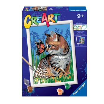 Set Ravensburger Creart, pictura pe numere - Pisicuta si fluturas, 18x24 cm Set Ravensburger Creart, pictura pe numere - Pisicuta si fluturas, 18x24 cm