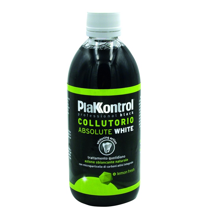 Plakkontrol Absolute White Szájöblítő, Természetes fehérítő hatással, Aktív szénnel, Alkohol nélkül, 500 ml