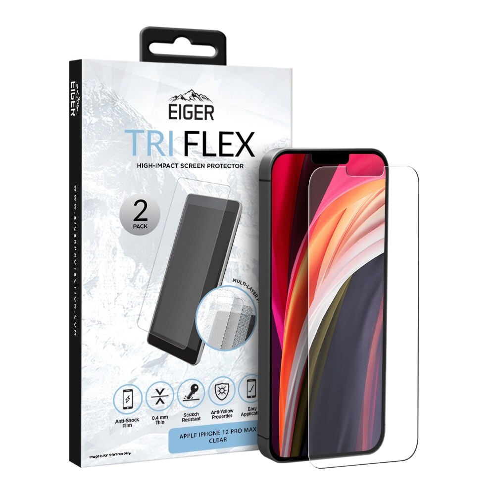 Folie Eiger Clear Tri Flex compatibila cu iPhone 12 Pro Max, Clear 2 buc/pachet