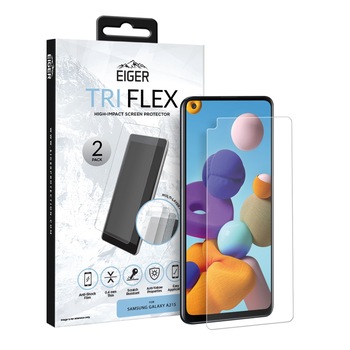 Folie Eiger Clear Tri Flex compatibila cu Samsung Galaxy A21s, Clear, 2 buc/pachet Folie Eiger Clear Tri Flex compatibila cu Samsung Galaxy A21s, Clear, 2 buc/pachet