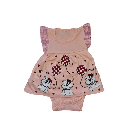 Rochita body bebe, cu catelusi, roz,0-3 luni, bumbac - eMAG.ro