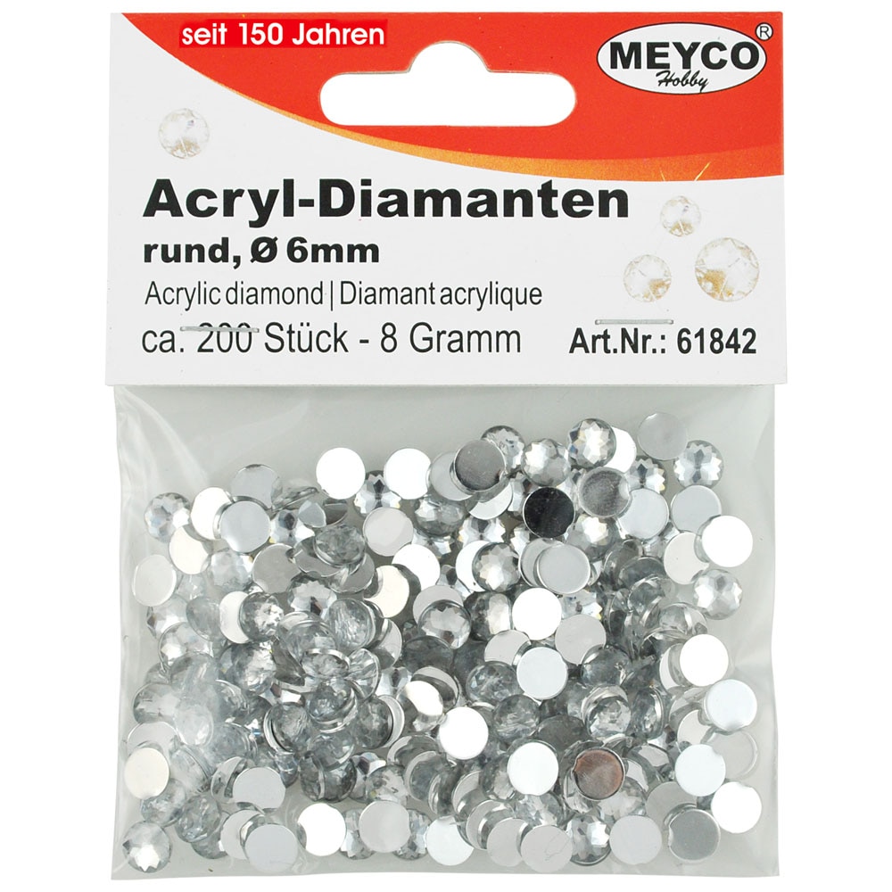 Set accesorii creatie, strasuri/diamante acrilice, Ø 6mm, 200 buc, argintiu, Meyco