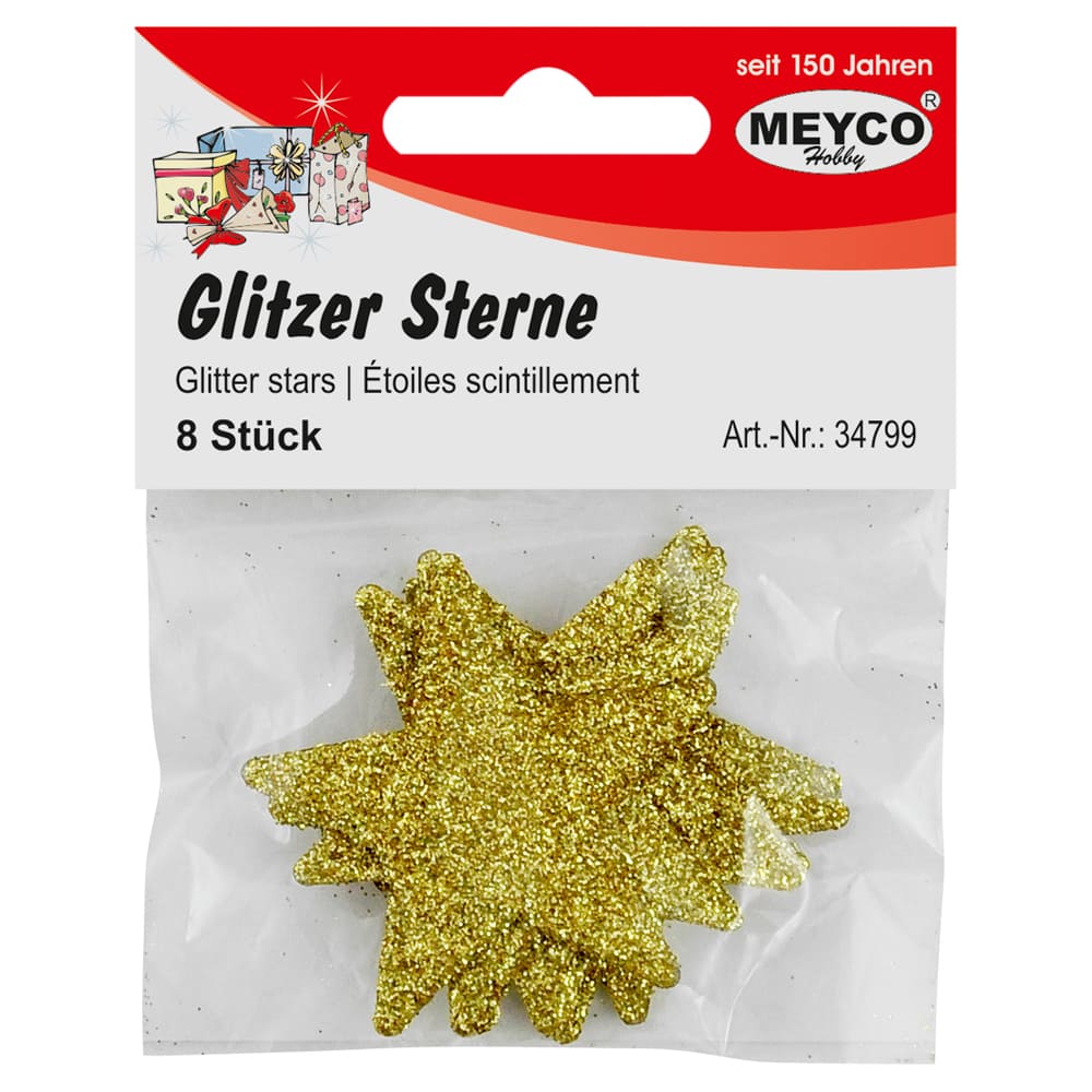 Set accesorii creatie, stelute glitter din plastic, Ø 4.8cm, 8 buc, auriu, Meyco