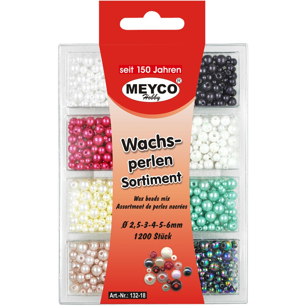 Set accesorii creatie, margele perle, Ø 2.5-3-4-5-6mm, 1200 buc, plastic, multicolor, Meyco
