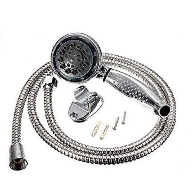Set de dus cu suport portabil , furtun si cap de dus cromate de inalta presiune cu - 8 - functii de pulverizare a apei, pentru casa si rulote