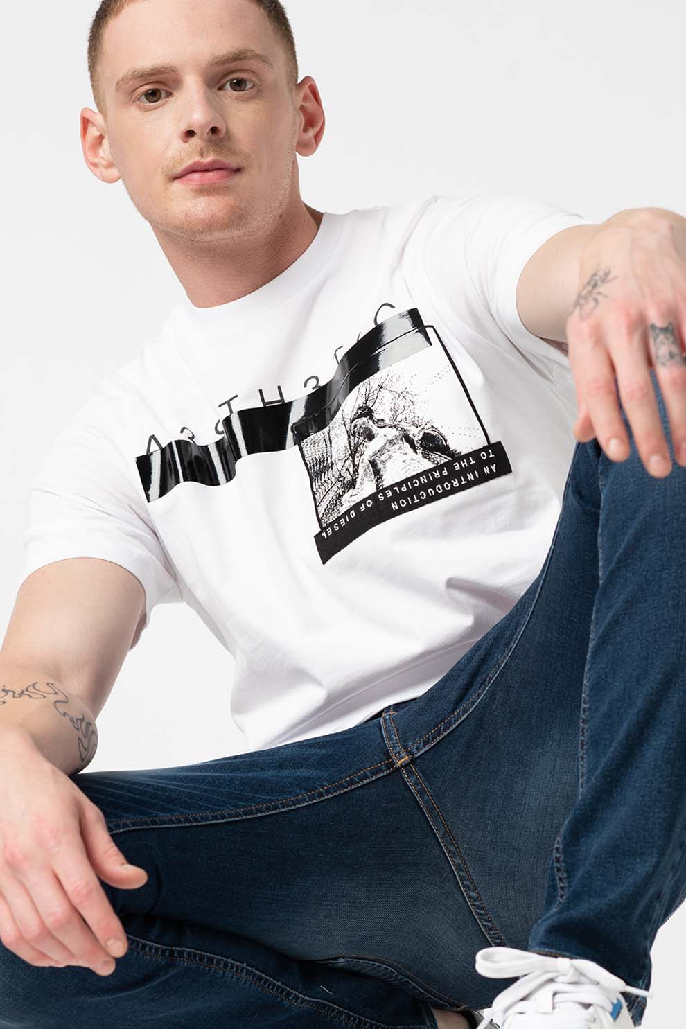 Diesel, Blugi skinny Sleenker, Bleumarin/Alb, W33-L32