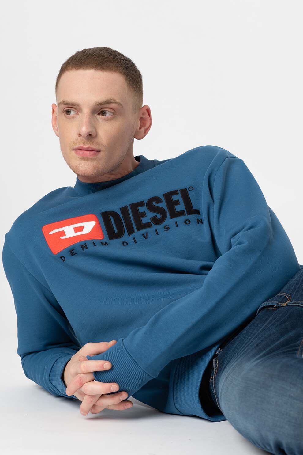 Diesel, Bluza sport cu decolteu la baza gatului Division, Albastru petrol/negru/rosu