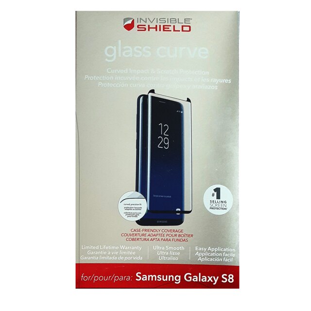 Folie protectie sticla securizata curbata pentru Samsung Galaxy S8, Invisible Shield, transparent/negru, 9H duritate