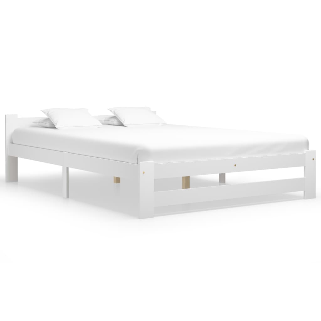 Cadru de pat dublu din lemn masiv de pin, vidaXL, Lemn, 204 x 167 x 55 cm, Alb