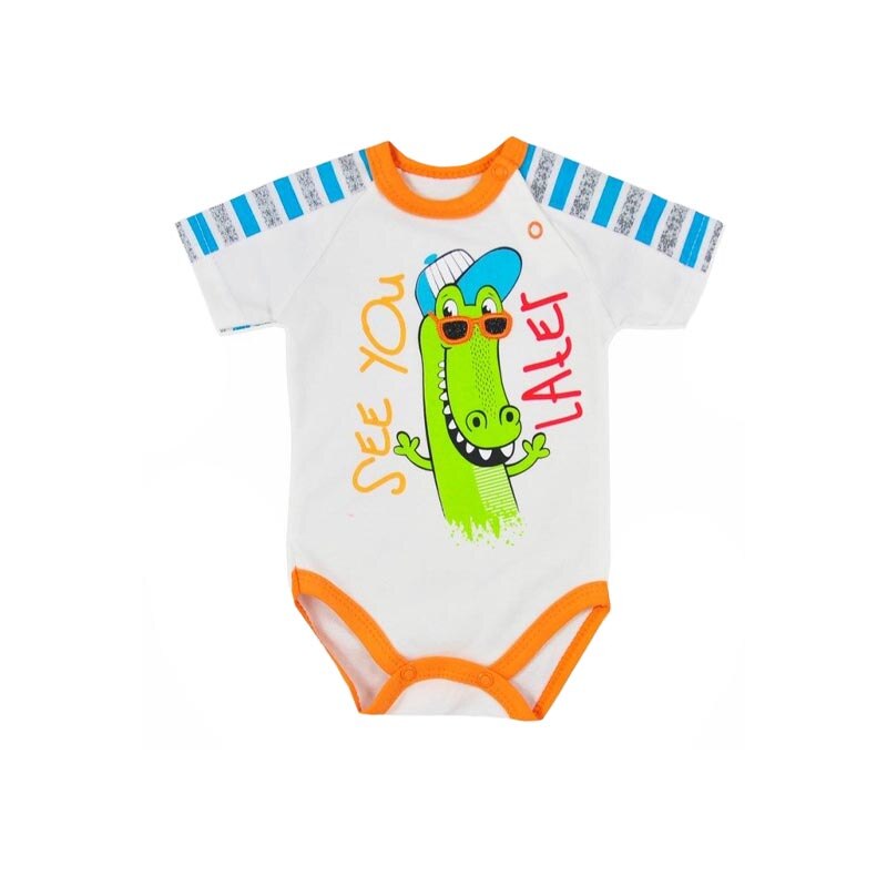 Body cu maneca scurta pentru baieti Koala Aligator 05-954, Alb 62 cm