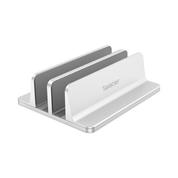 Stand Spacer vertical, notebook 14/17″, dublu, protectie impotriva zgarieturilor, latime ajustabila, argintiu, aluminiu sablat Stand Spacer vertical, notebook 14/17″, dublu, protectie impotriva zgarieturilor, latime ajustabila, argintiu, aluminiu sablat