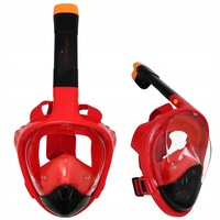 Masca snorkeling SportVida, Cu tub, Unghi de 180 grade, S/M, Negru/Rosu