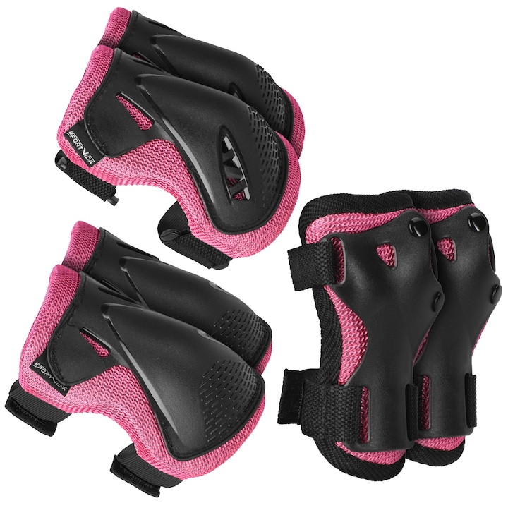 SportVida gyermekvédelmi készlet, Nylon és EVA hab, 2 térdvédő, 2 könyökvédő és 2 csuklóvédő, fekete/rózsaszín, L