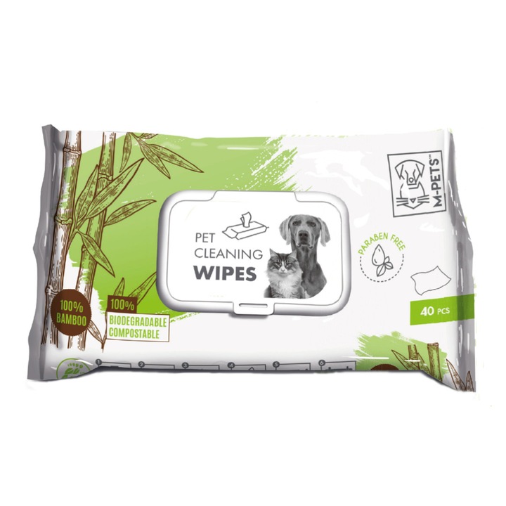 Servetele umede biodegradabile pentru animale de companie, 100% bambus, M-Pets