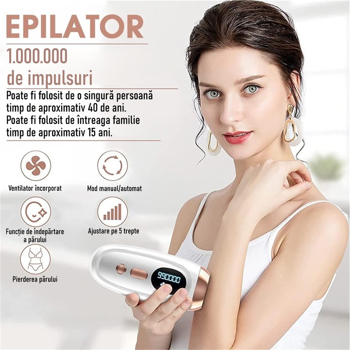Epilator IPL EvoSmart™ R1, Pentru Epilare Definitiva Fara Durere, Tehnologie IPL, 5 Trepte De Intensitate, Pentru Femei Si Barbati, Senzor Piele SmartSkin, Mod Automat, Cu Afisaj, 999.999 de Pulsatii