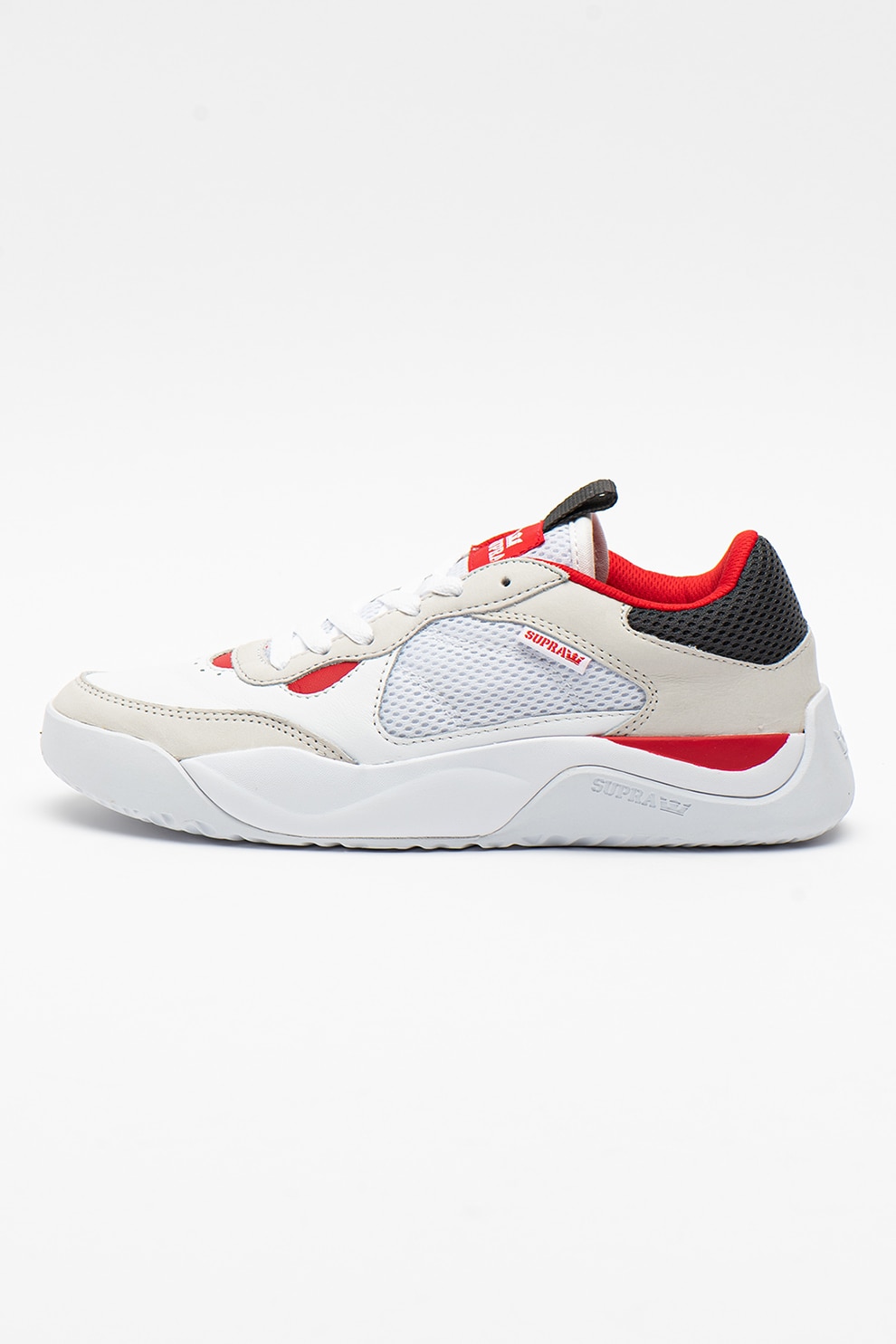 Supra, Pantofi sport cu insertii din piele Pecos, Alb/gri inchis/rosu