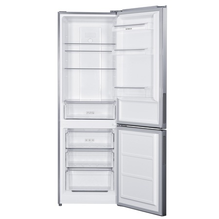 Combina Frigorifica Samus SCX392NF, 293 l, Full No Frost, Clasa energetica F, 3 Sertare congelator, H 185 cm, Inox