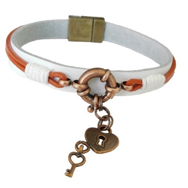 Bratara handmade din piele naturala lata si snur MARINAR1-M047