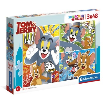 Puzzle Tom And Jerry Friends , 3 x 48 piese , 32x22cm, Negru Puzzle Tom And Jerry Friends , 3 x 48 piese , 32x22cm, Negru