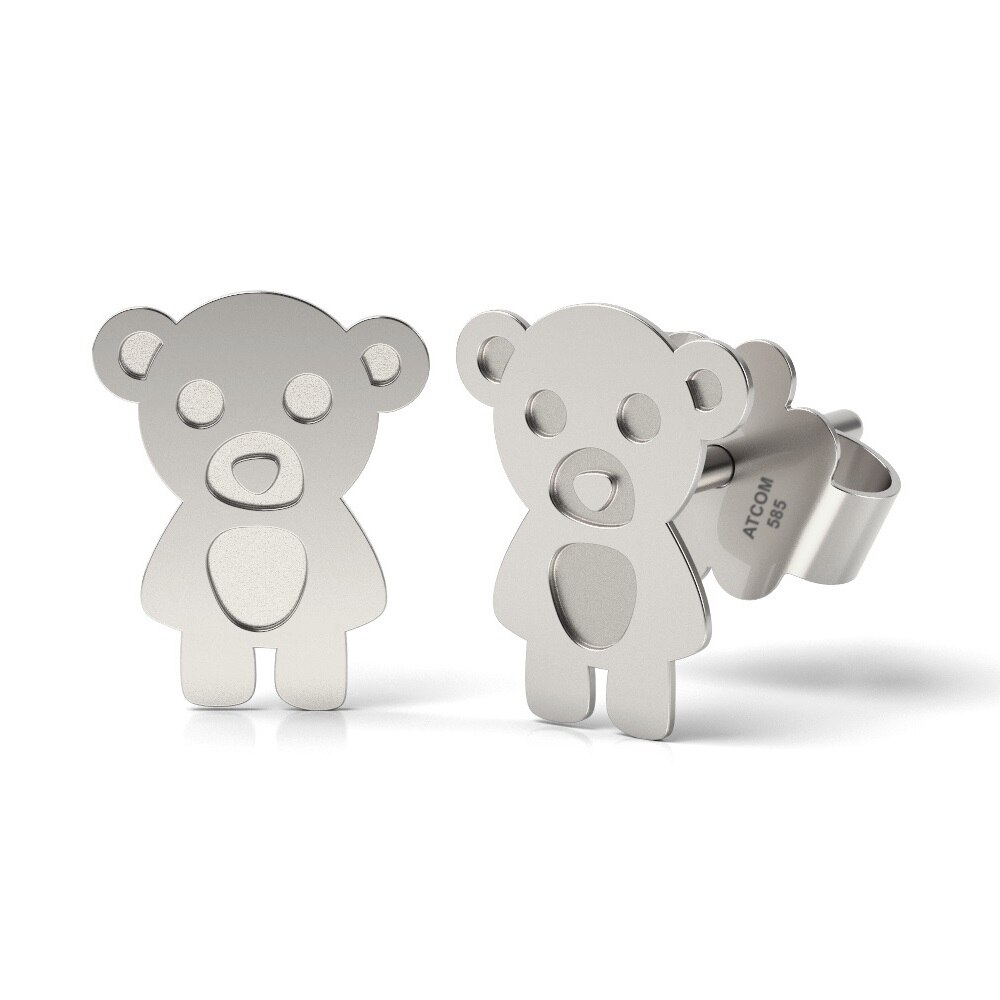 Cercei din aur alb model Teddy Bear