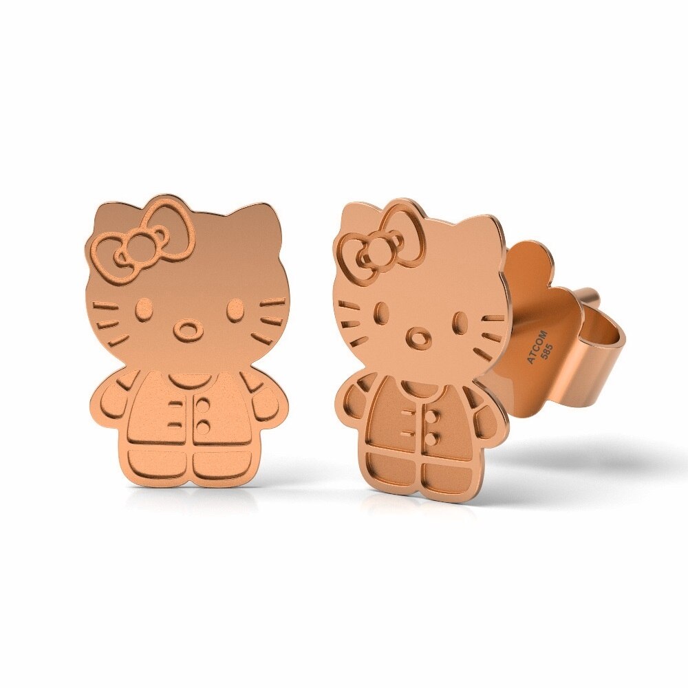 Cercei din aur roz model Hello Kitty