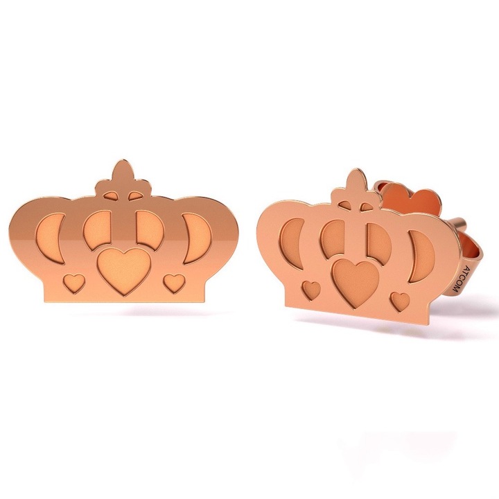 Cercei din aur roz model Coronita cu inimioara