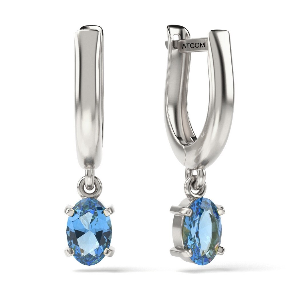 Cercei din argint cu cristal Aquamarine model 42