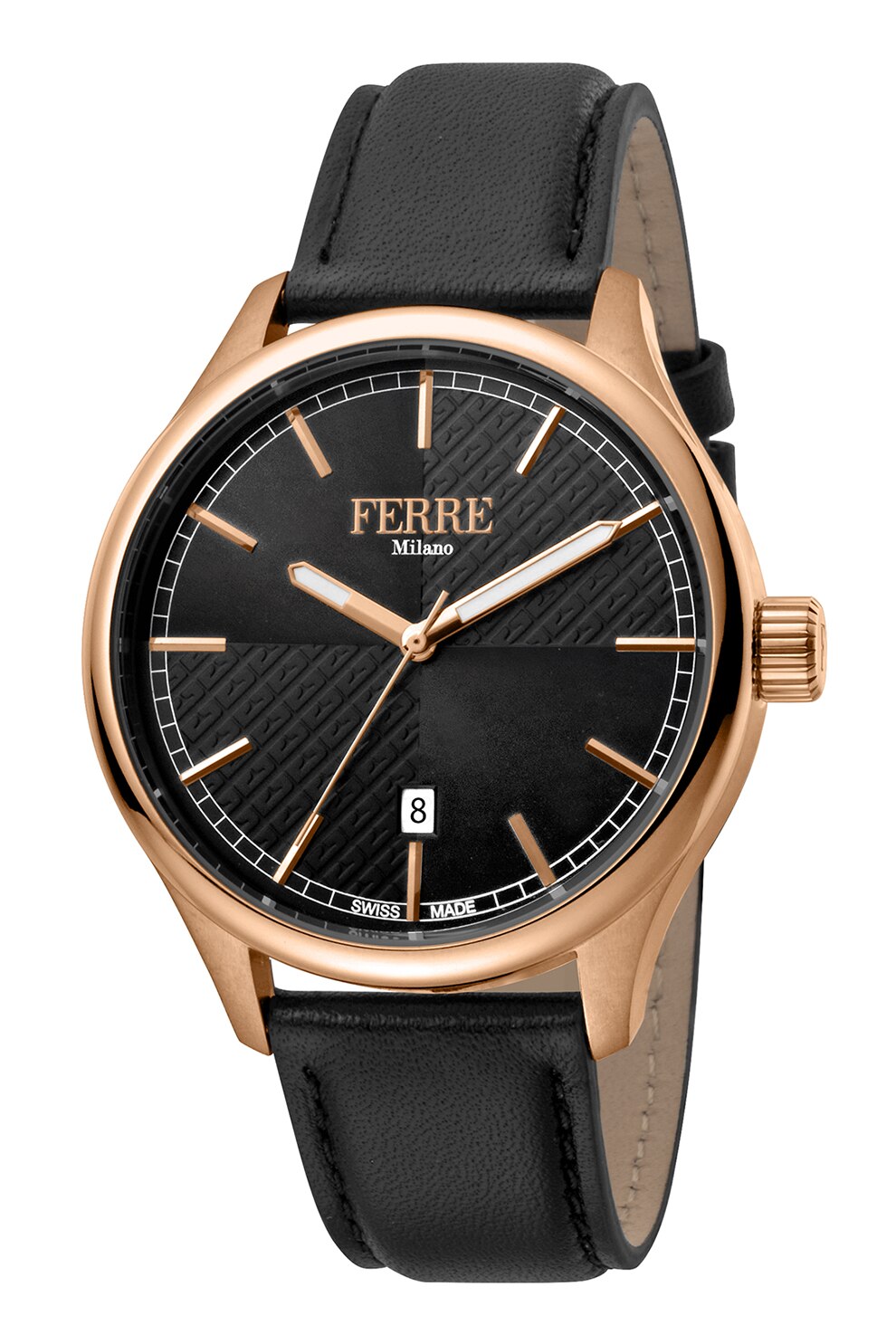 Ferre Milano, Ceas analog cu o curea de piele, Negru