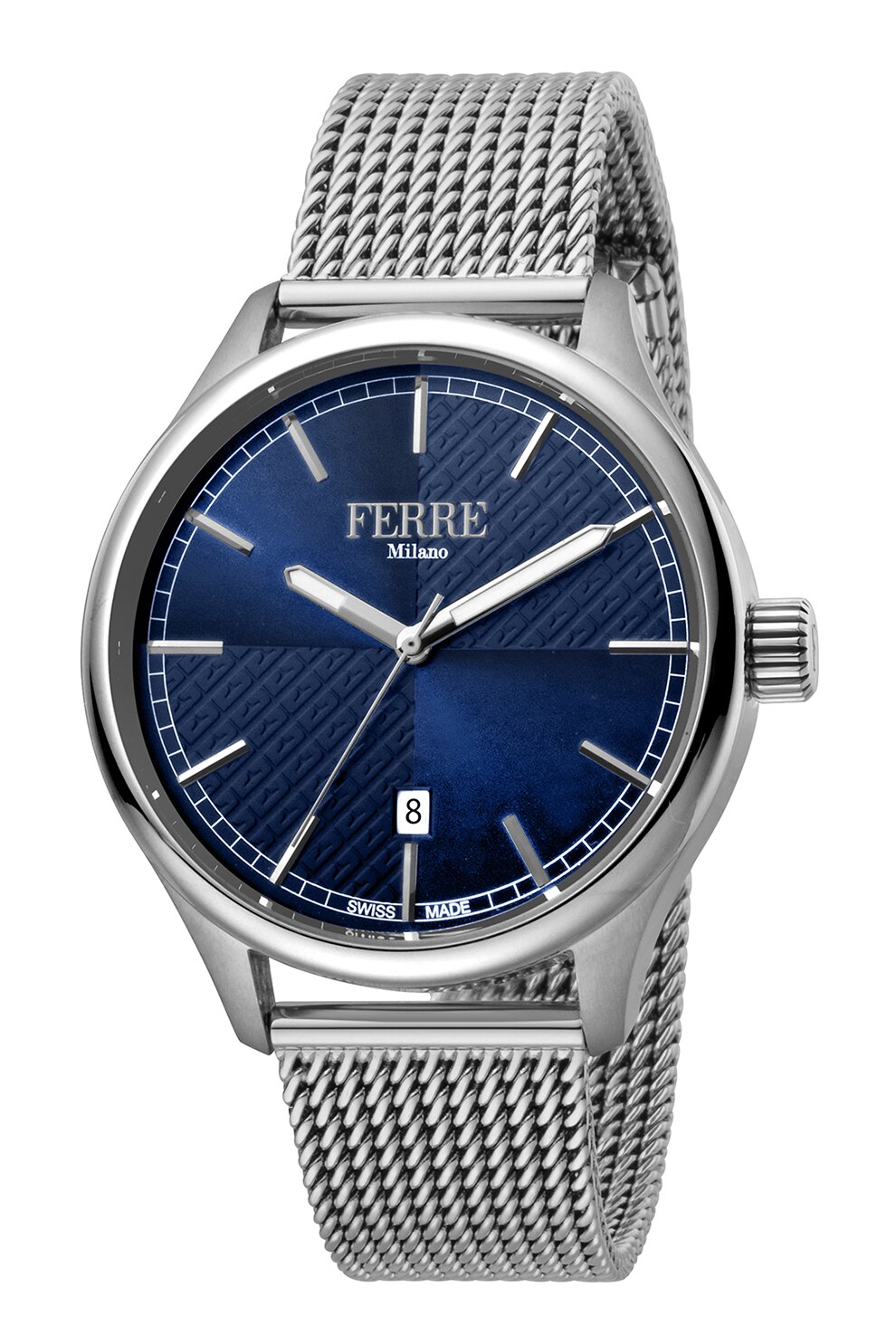 Ferre Milano, Ceas analog din otel inoxidabil cu bratara cu model plasa, Argintiu