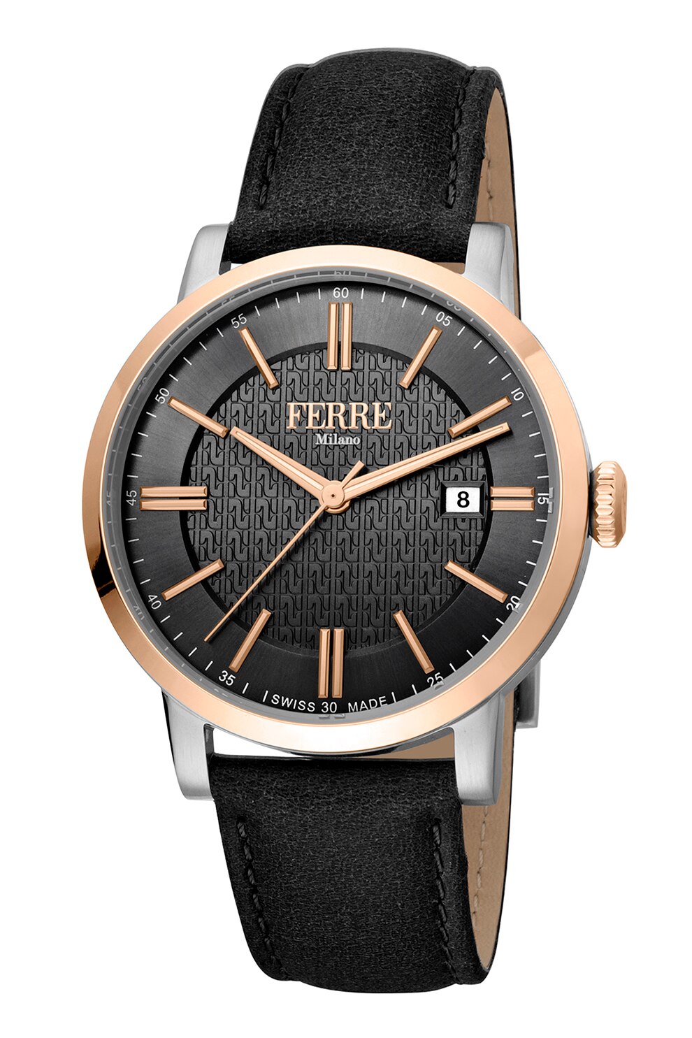 Ferre Milano, Ceas quartz cu o curea de piele, Negru