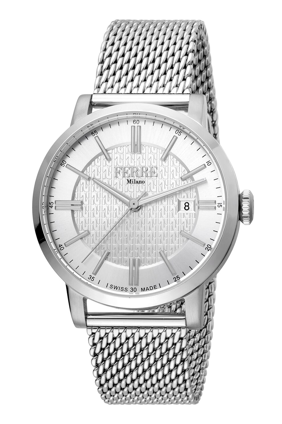 Ferre Milano, Ceas quartz cu bratara cu model plasa, Argintiu
