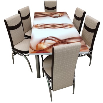 Set masa extensibila cu 6 scaune piele eco blat geam securizat Home-Global , 170x80x70 cm , maro/bej Set masa extensibila cu 6 scaune piele eco blat geam securizat Home-Global , 170x80x70 cm , maro/bej