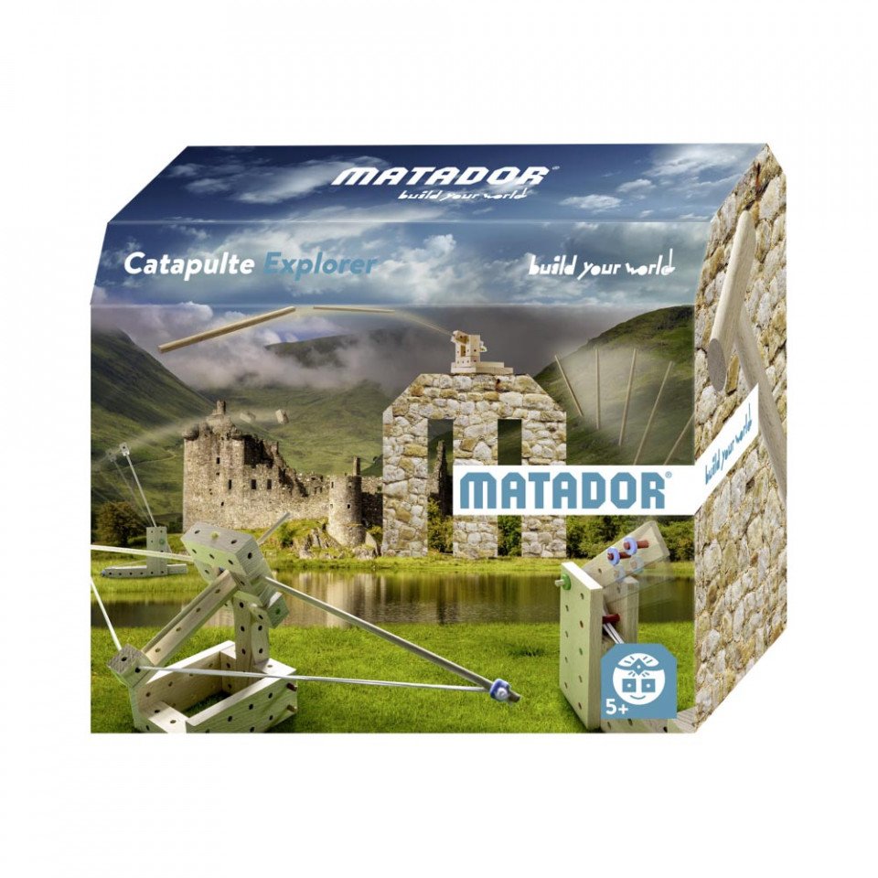 Set de constructie din lemn Matador Explorer - Catapulta, 65 piese