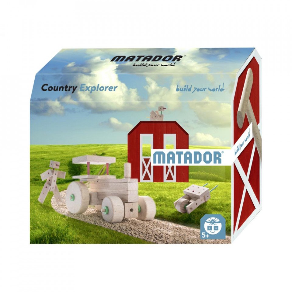 Set de constructie din lemn Matador Explorer - Utilaje agricole, 42 piese