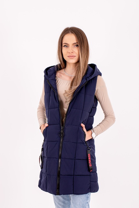 Vesta dama cu gluga, culoarea Bleumarin, XS