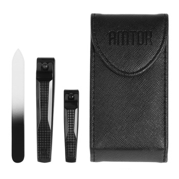 Trusa manichiura si pedichiura, 3 piese, Amtok®, Cutie din piele de depozitare, Lavabil, Portabil, Otel inoxidabil, Negru Trusa manichiura si pedichiura, 3 piese, Amtok®, Cutie din piele de depozitare, Lavabil, Portabil, Otel inoxidabil, Negru